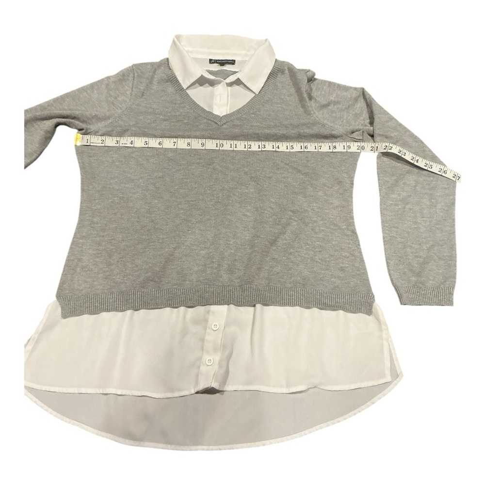 Adrianna Papell Layered Sweater Top Gray White Collar Long Sleeve Size L - Picture 3 of 8